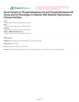 Novel Variants in Phosphodiesterase 6A and Phosphodiesterase 6B Genes and Its Phenotypes in Patients with Retinitis Pigmentosa in Chinese Families