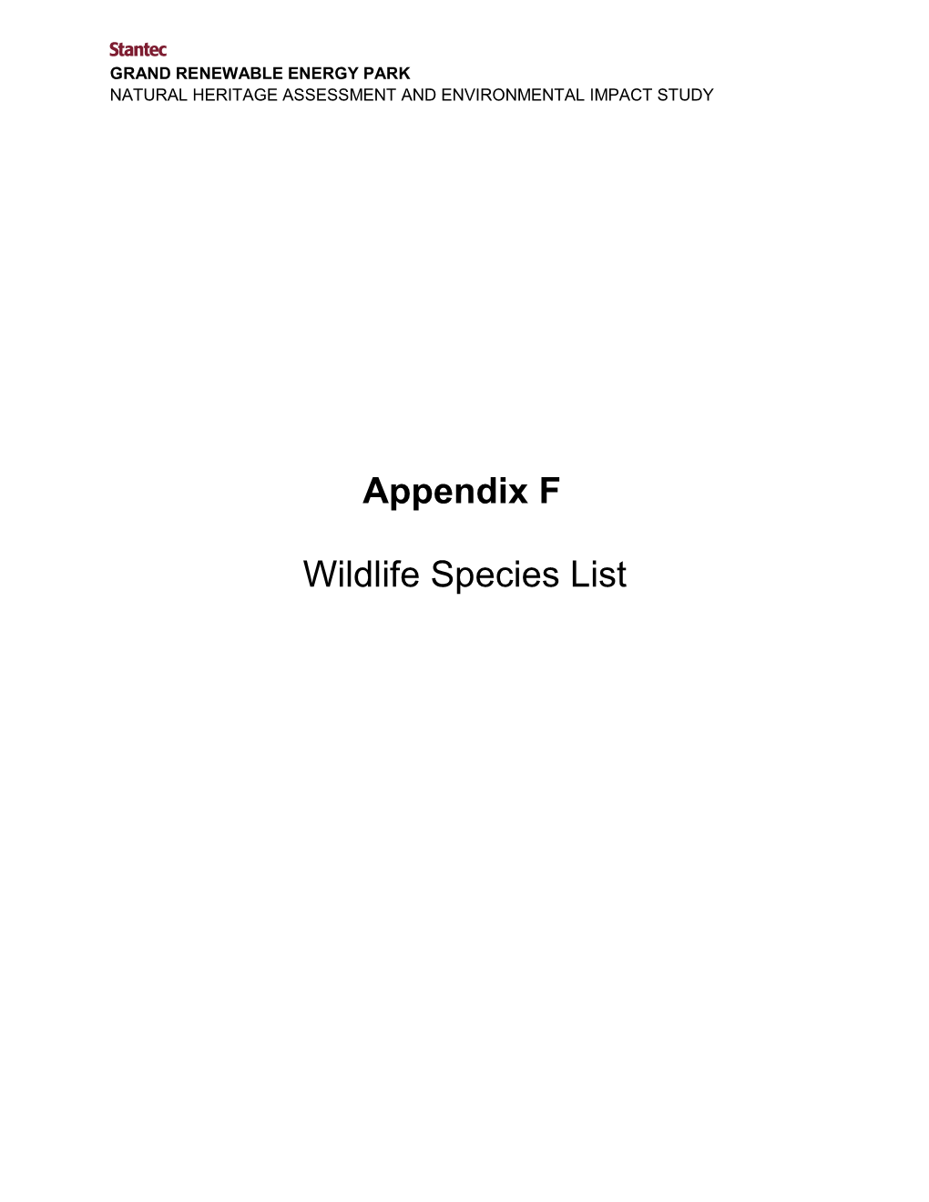 Appendix F Wildlife Species List