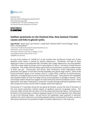 Seafloor Pockmarks on the Chatham Rise, New Zealand: Possible Causes and Links to Glacial Cycles