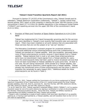 Telesat C-Band Transition Quarterly Report (Q2 2021)