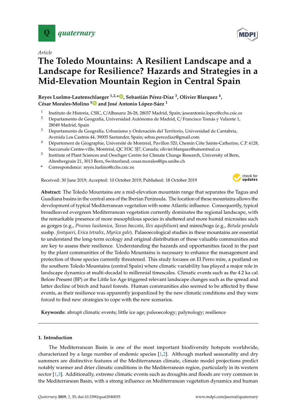 The Toledo Mountains: a Resilient Landscape and a Landscape for Resilience? Hazards and Strategies in a Mid-Elevation Mountain Region in Central Spain