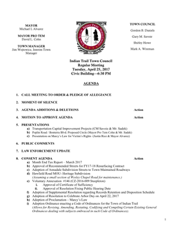 AGENDA Indian Trail Town Council Regular Meeting Tuesday, April 25
