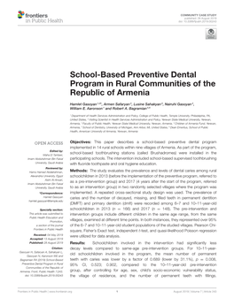 School-Based Preventive Dental Program in Rural Communities of the Republic of Armenia