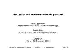 The Design and Implementation of Openbgpd