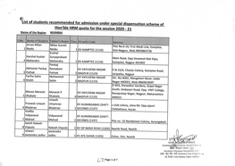 List of Students Recommended for Admission Under Special