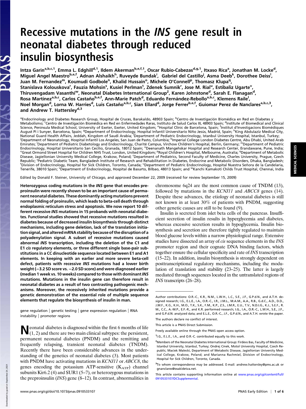 Recessive Mutations in the INS Gene Result in Neonatal Diabetes Through Reduced Insulin Biosynthesis