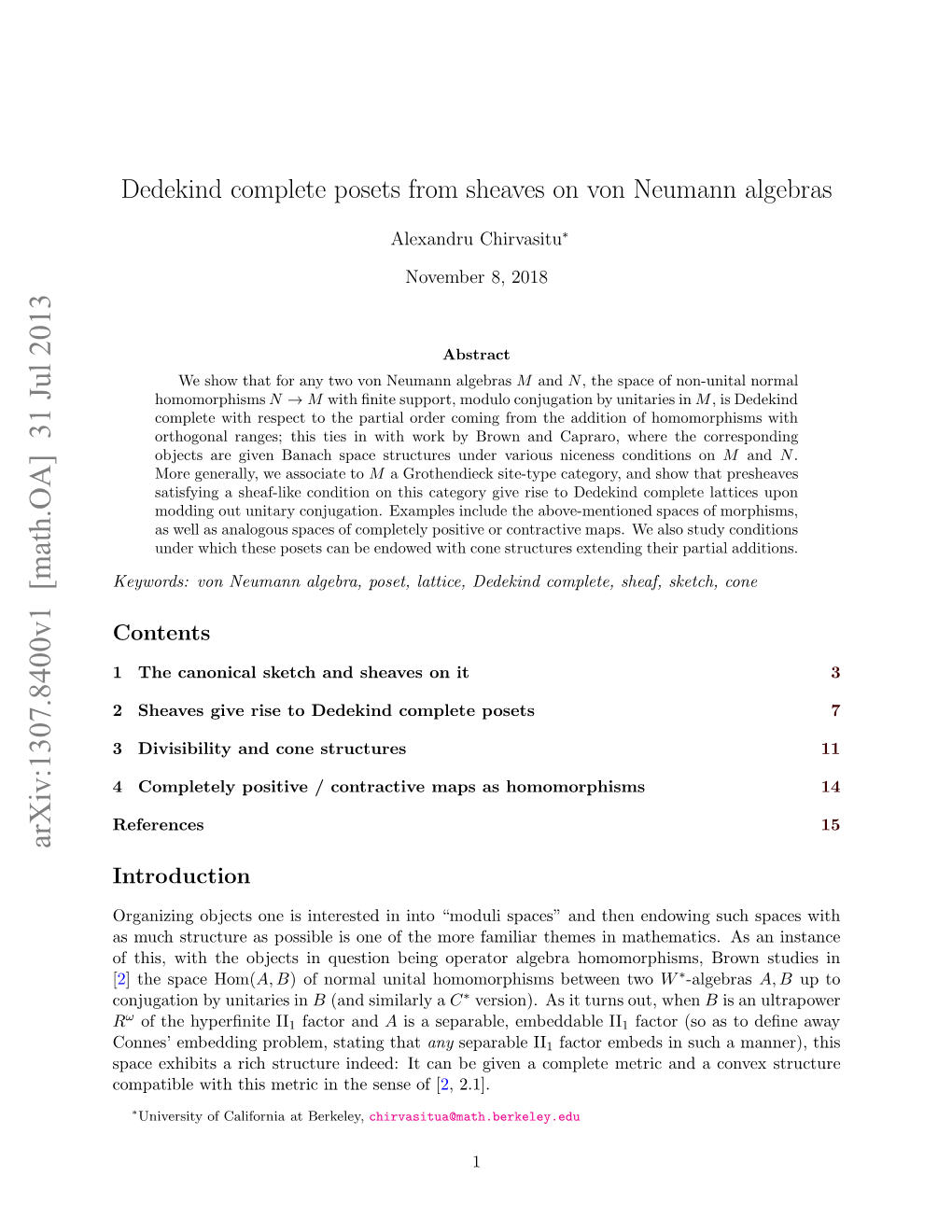 Dedekind Complete Posets from Sheaves on Von Neumann Algebras