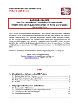 2. Zwischenbericht Zum IKZ-Prozess Im Kreis GG (Stand: Oktober 2015)