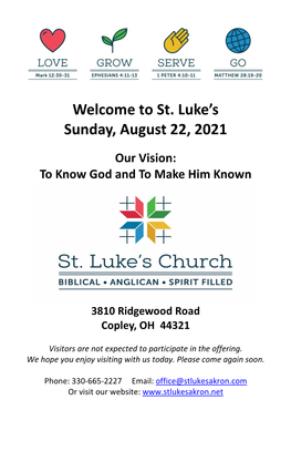 St. Luke's Sunday, August 22, 2021