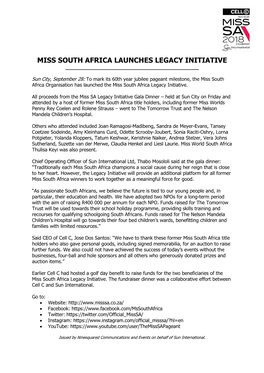 Miss South Africa Launches Legacy Initiative ______