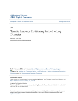 Termite Resource Partitioning Related to Log Diameter Deborah A