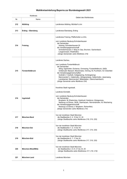 1 Wahlkreiseinteilung Bayerns Zur Bundestagswahl 2021