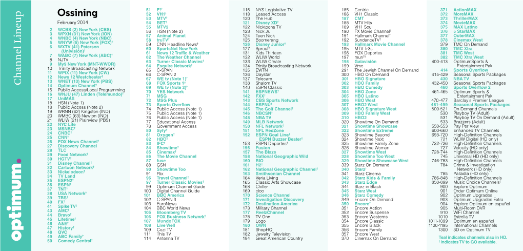 Channel Lineup Ossining