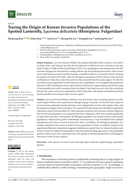 Tracing the Origin of Korean Invasive Populations of the Spotted Lanternﬂy, Lycorma Delicatula (Hemiptera: Fulgoridae)