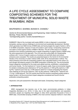A Life Cycle Assessment to Compare Composting Schemes for the Treatment of Municipal Solid Waste in Mumbai, India