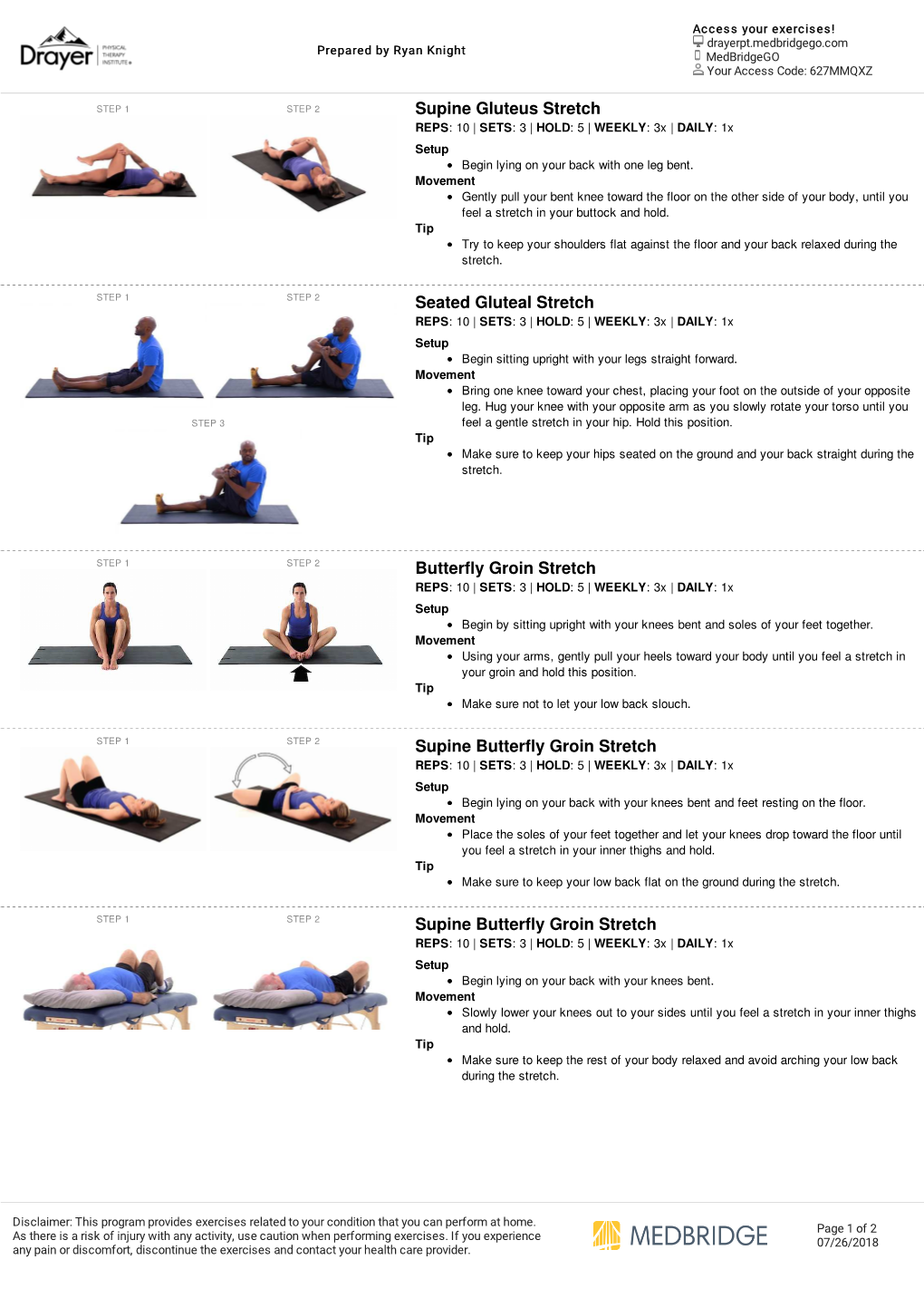 Supine Gluteus Stretch REPS: 10 | SETS: 3 | HOLD: 5 | WEEKLY: 3X ...