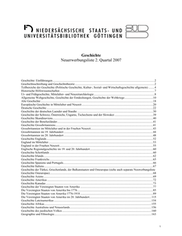 Geschichte Neuerwerbungsliste 2. Quartal 2007