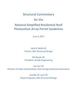 Structural Commentary for the National Simplified Residential Roof Photovoltaic Array Permit Guidelines