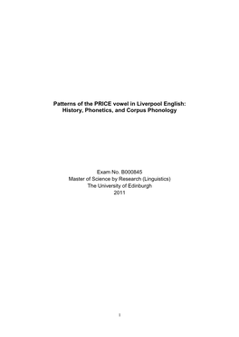 Patterns of the PRICE Vowel in Liverpool English: History, Phonetics, and Corpus Phonology