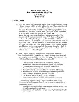 The Parable of the Rich Fool (Lk