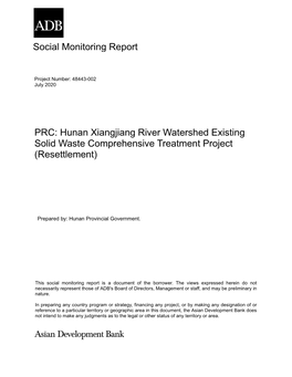 Social Monitoring Report PRC: Hunan Xiangjiang River Watershed