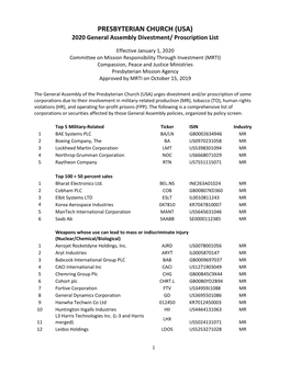 General Assembly Divestment/ Proscription List