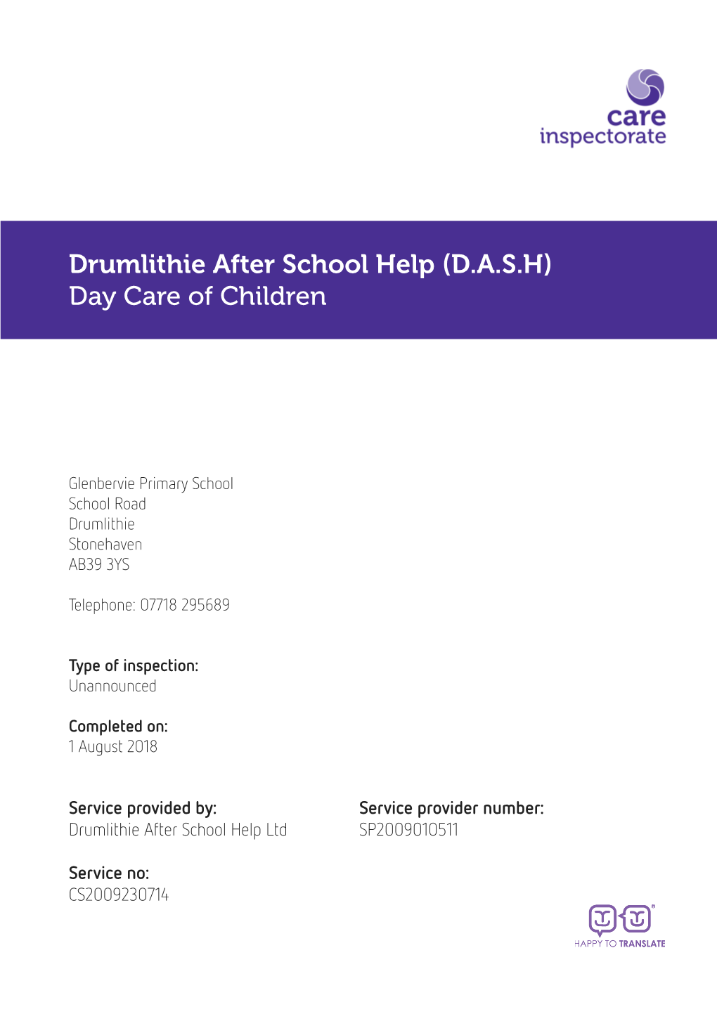 Drumlithie After School Help (D.A.S.H) Day Care of Children