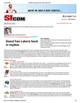 (Healthy Pau Gasol Has Lakers Back\240Their Dominating Best