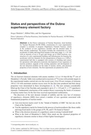 Status and Perspectives of the Dubna Superheavy Element Factory
