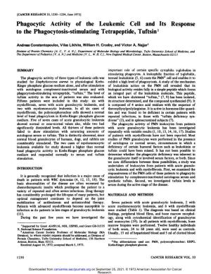 Phagocytic Activity of the Leukemic Cell and Its Response to the Phagocytosis-Stimulating Tetrapeptide, Tuftsin1