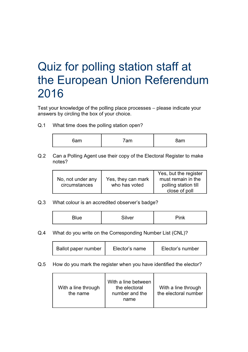 Polling Station Quiz