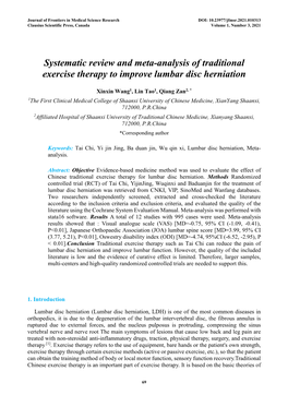 Systematic Review and Meta-Analysis of Traditional Exercise Therapy to Improve Lumbar Disc Herniation