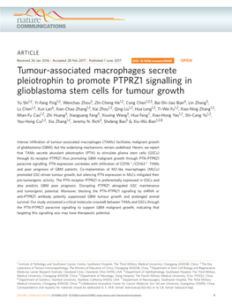 Tumour-Associated Macrophages Secrete Pleiotrophin to Promote PTPRZ1 Signalling in Glioblastoma Stem Cells for Tumour Growth