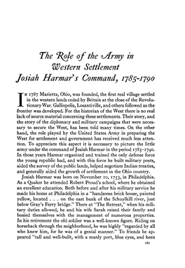 Iarmy in Western Settlement Josiah Harmar's Command, 1785-1790