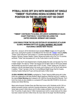 Pitbull Timber Hot 100 Press Release Final January 8, 2014