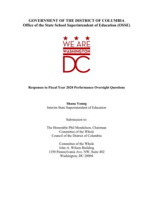 GOVERNMENT of the DISTRICT of COLUMBIA Office of the State School Superintendent of Education (OSSE)