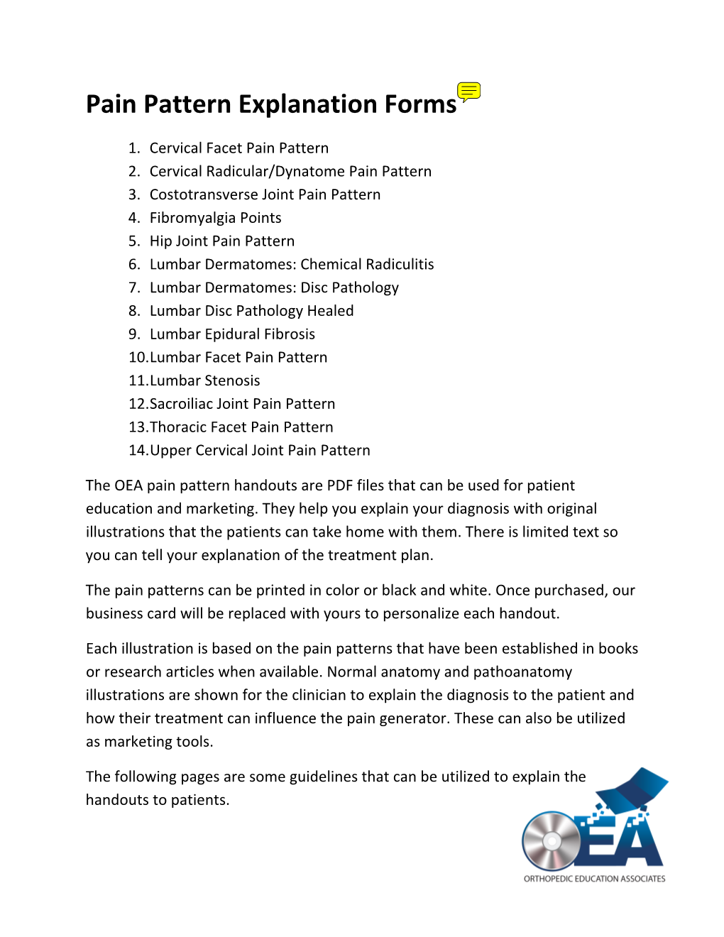 Pain Pattern Explanation Forms