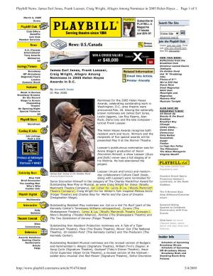 Page 1 of 5 Playbill News: James Earl Jones, Frank Loesser, Craig