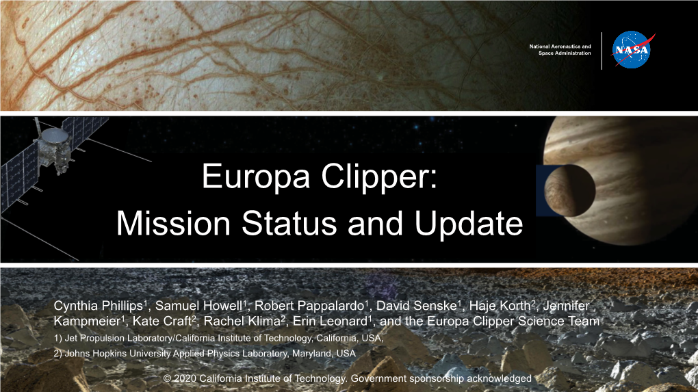 Europa Clipper: Mission Status and Update