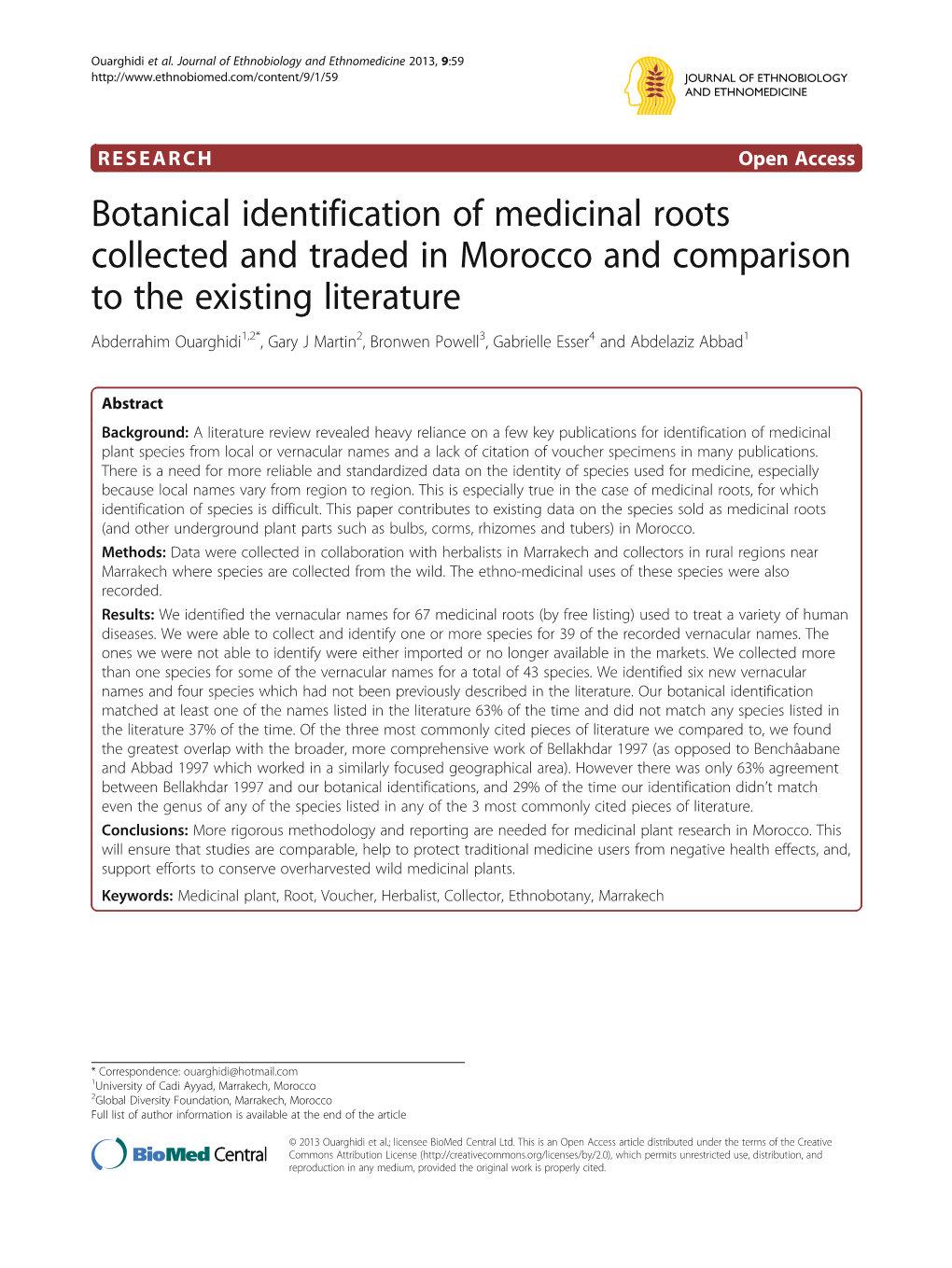 Botanical Identification of Medicinal Roots Collected and Traded In