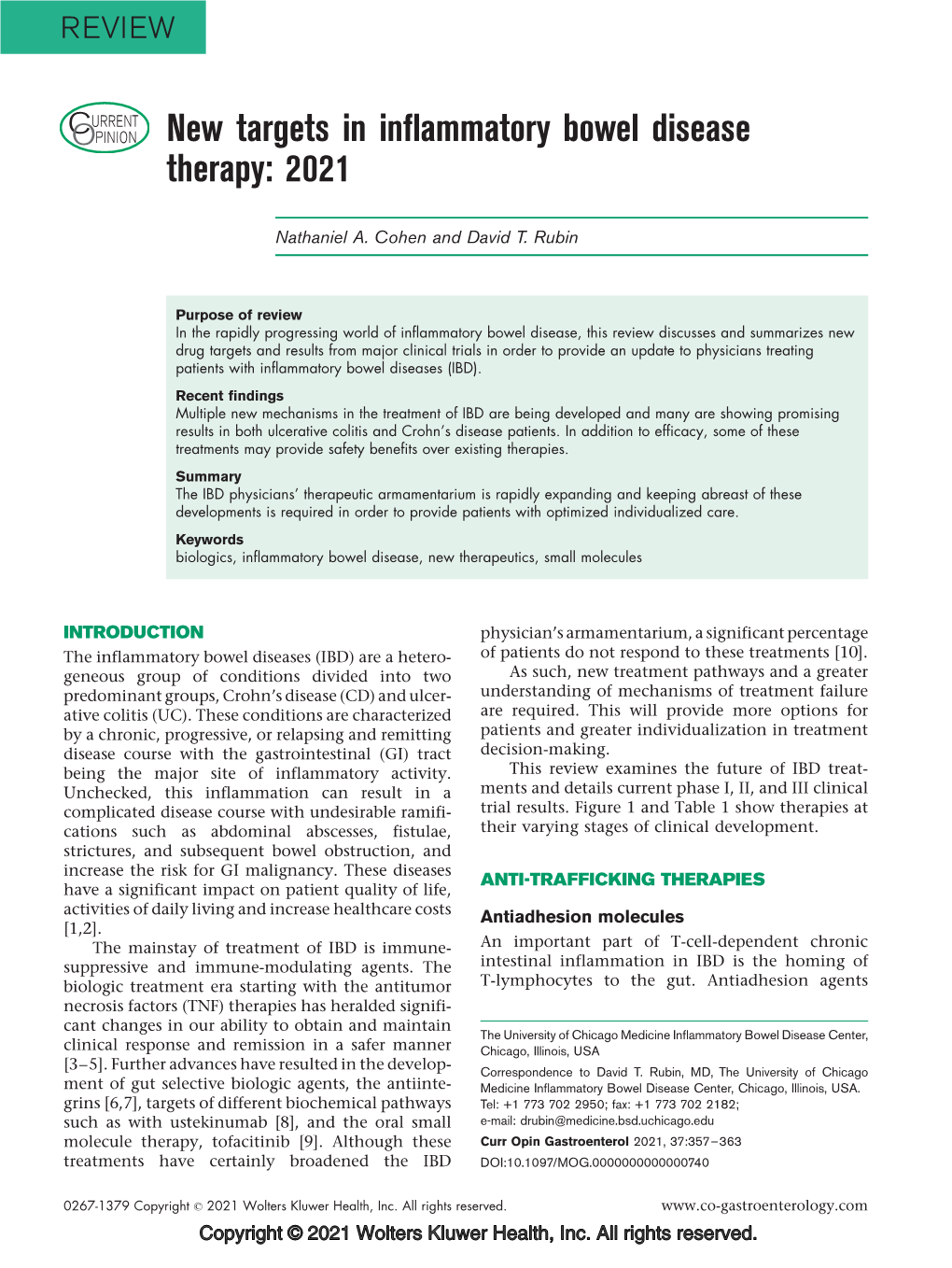 New Targets in Inflammatory Bowel Disease Therapy: 2021