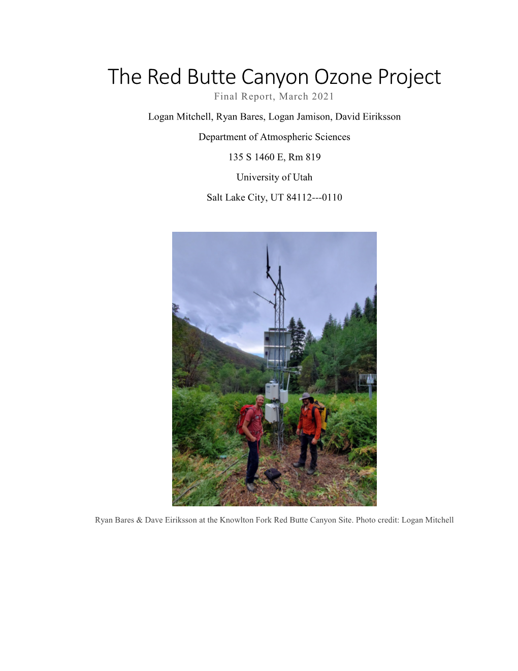 The Red Butte Canyon Ozone Project