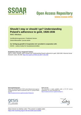 Understanding Poland's Adherence to Gold, 1928-1936 Wolf, Nikolaus