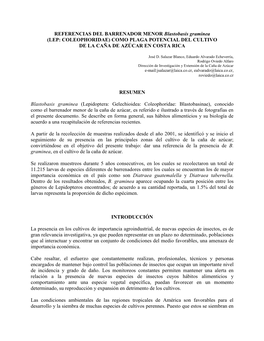 REFERENCIAS DEL BARRENADOR MENOR Blastobasis Graminea (LEP: COLEOPHORIDAE) COMO PLAGA POTENCIAL DEL CULTIVO DE LA CAÑA DE AZÚCAR EN COSTA RICA