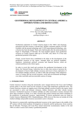 Geothermal Development in Central America: Opportunities and Difficulties