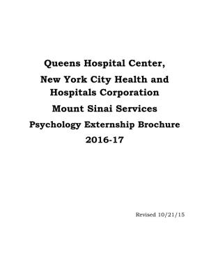 Queens Hospital Center, New York City Health and Hospitals Corporation Mount Sinai Services Psychology Externship Brochure 2016-17