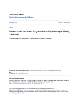 Research and Sponsored Programs Records (University of Maine), 1978-2013