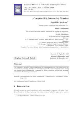 Compounding Commuting Matrices Abstract 1 Introduction