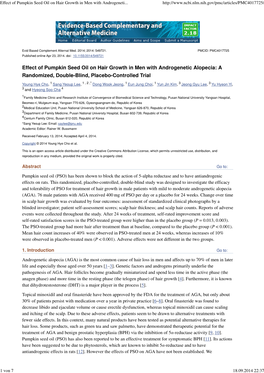 Effect of Pumpkin Seed Oil on Hair Growth in Men with Androgenetic Alopecia: a Randomized, Double-Blind, Placebo-Controlled Trial