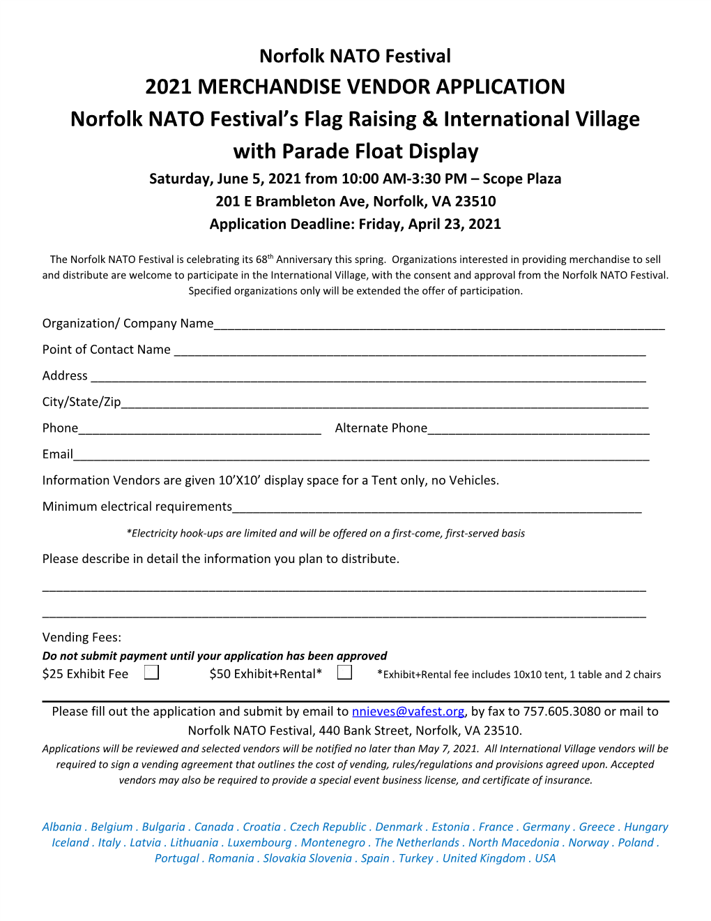 2021 MERCHANDISE VENDOR APPLICATION Norfolk NATO